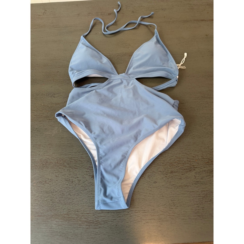 Cupshe Womens Light Blue Cutout Halter One Piece Swimsuit Monokini Size M NWT